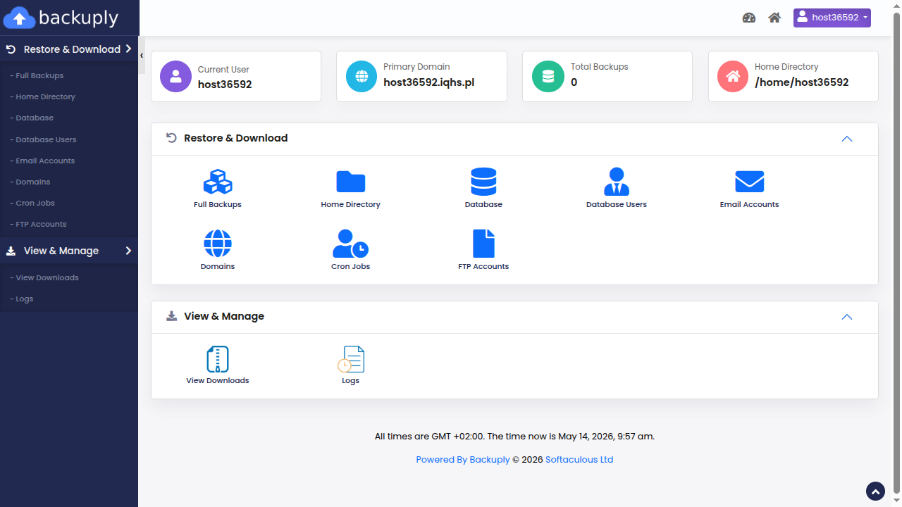 Plugin Backuply — lista kopii do pobrania