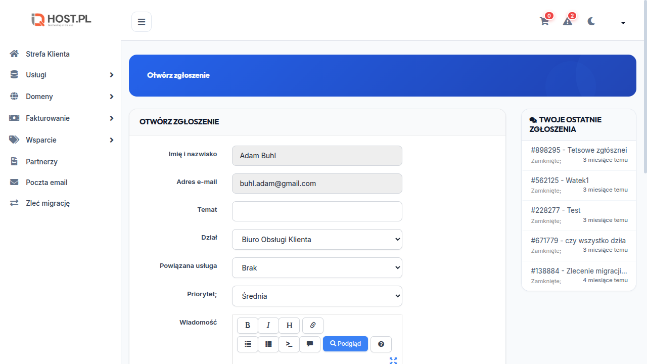 Formularz nowego zgłoszenia