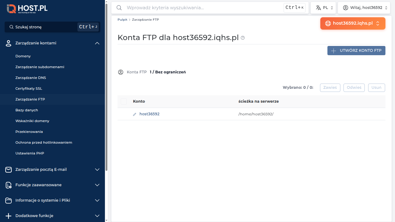 Strona Zarządzanie FTP