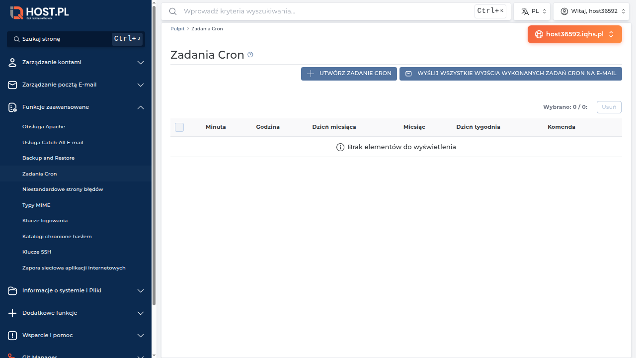 Strona Zadania Cron w DA