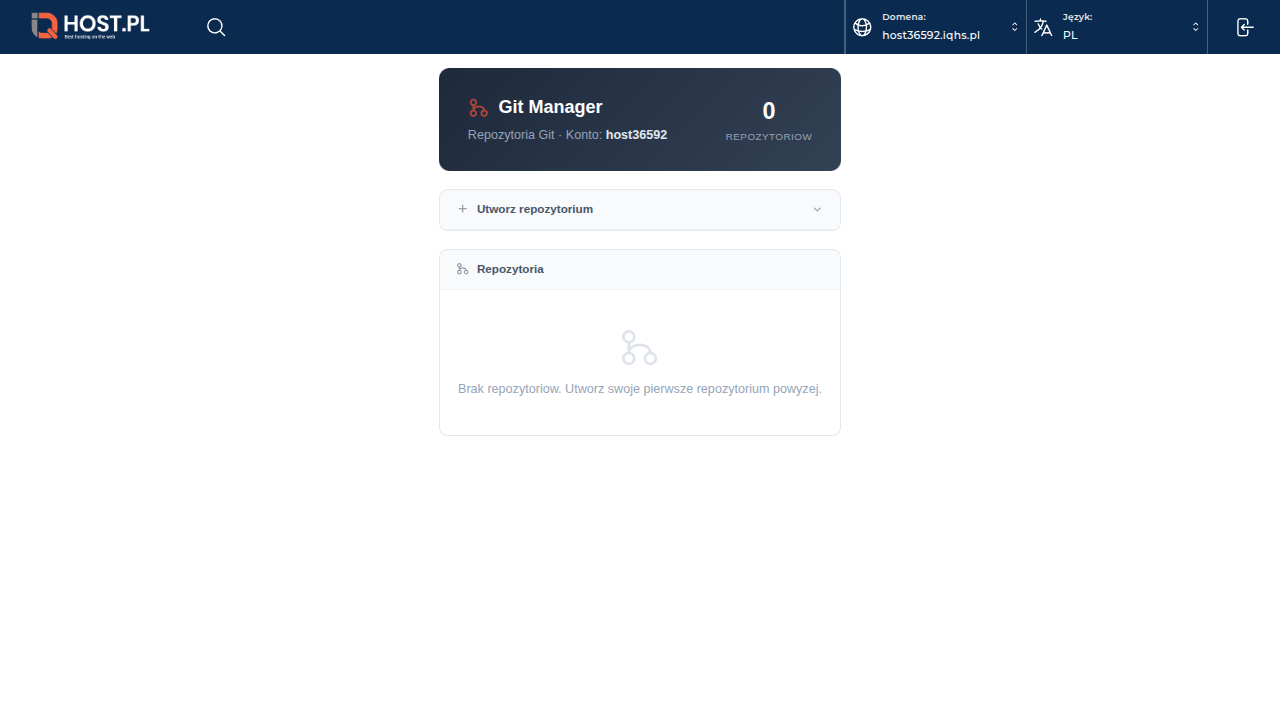 Strona Git Manager w DA na koncie host36592