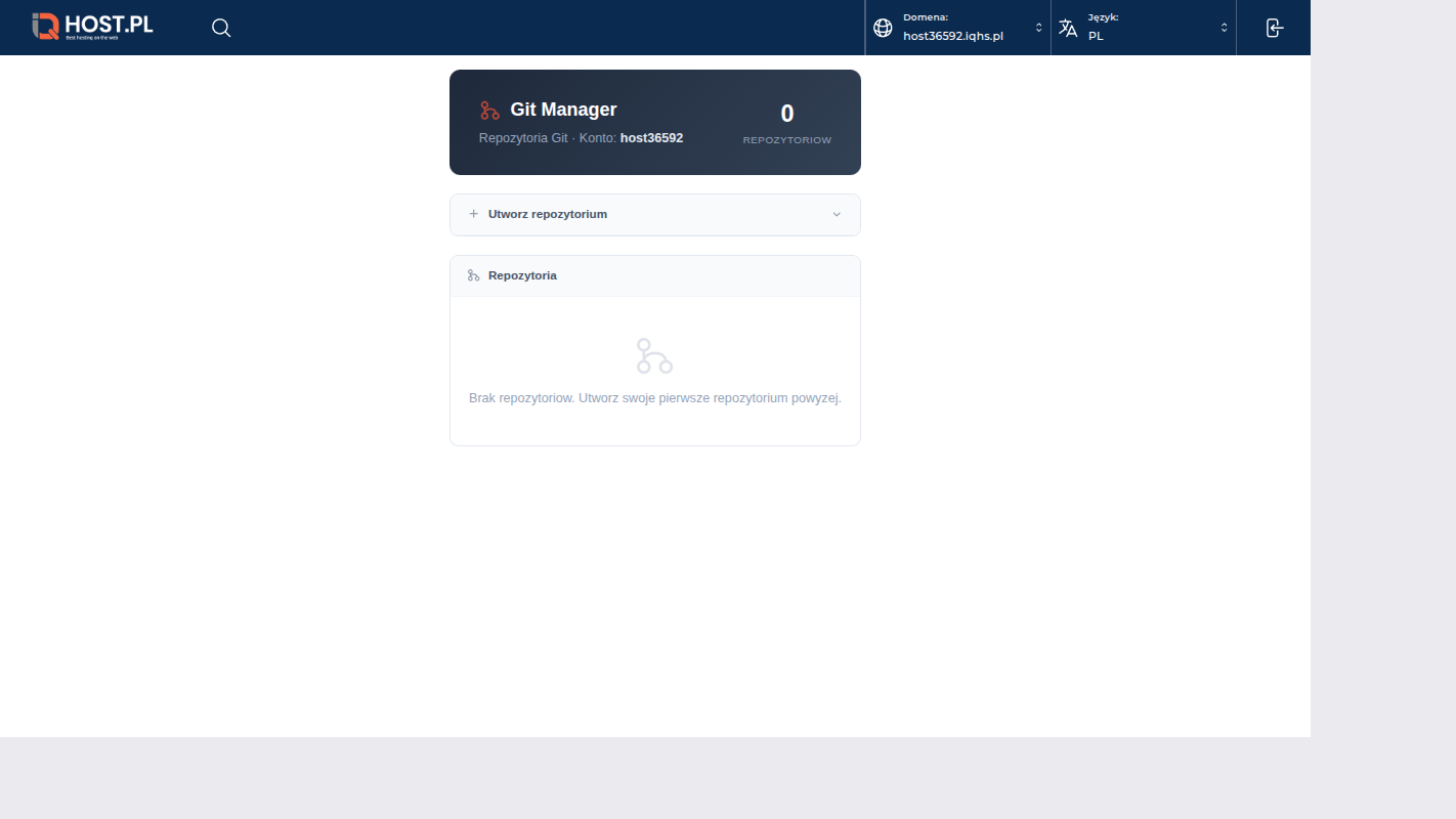 Pełna strona Git Manager — repozytoria użytkownika